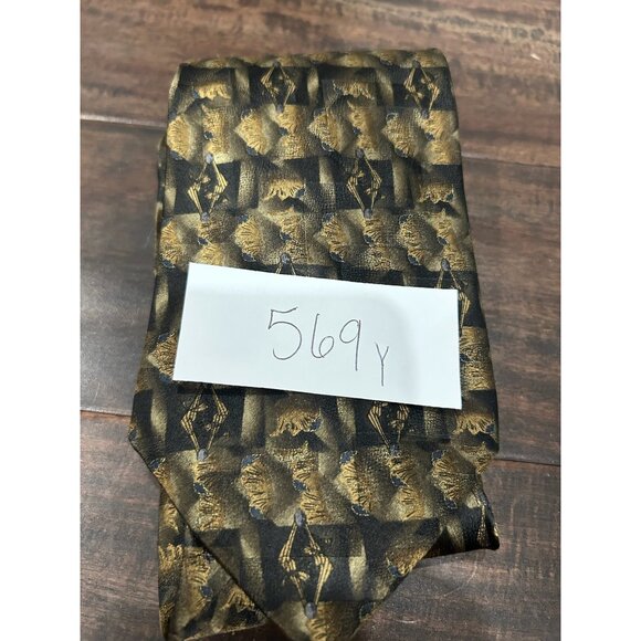 Pierre Cardin Mens All Silk Gold Black Patterned Tie - Picture 7 of 8